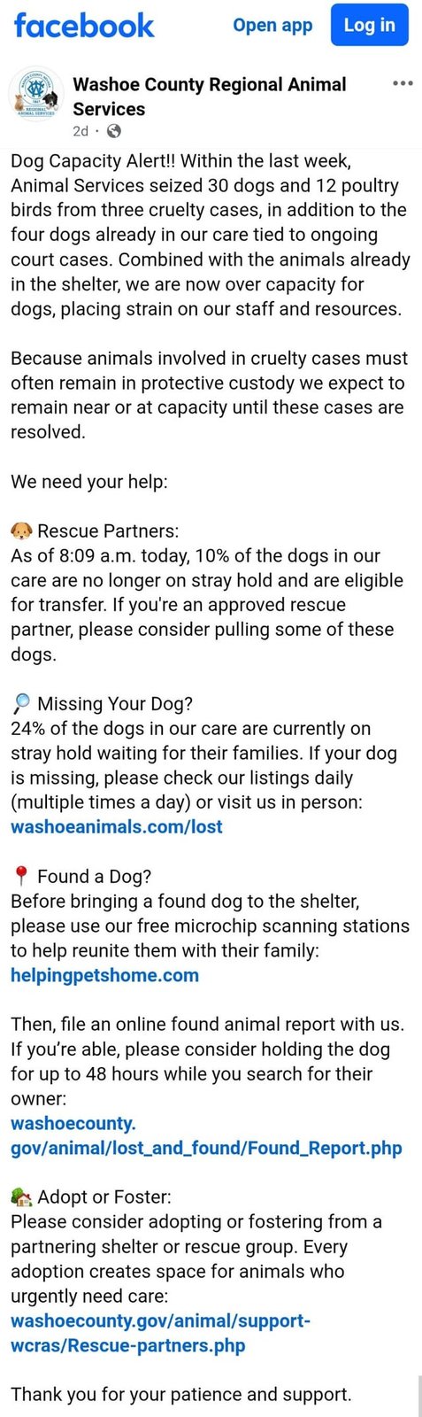 Lost Pet in Reno, Nevada — Washoe County animal services frequently shares posts of lost pets, but recently described how they…