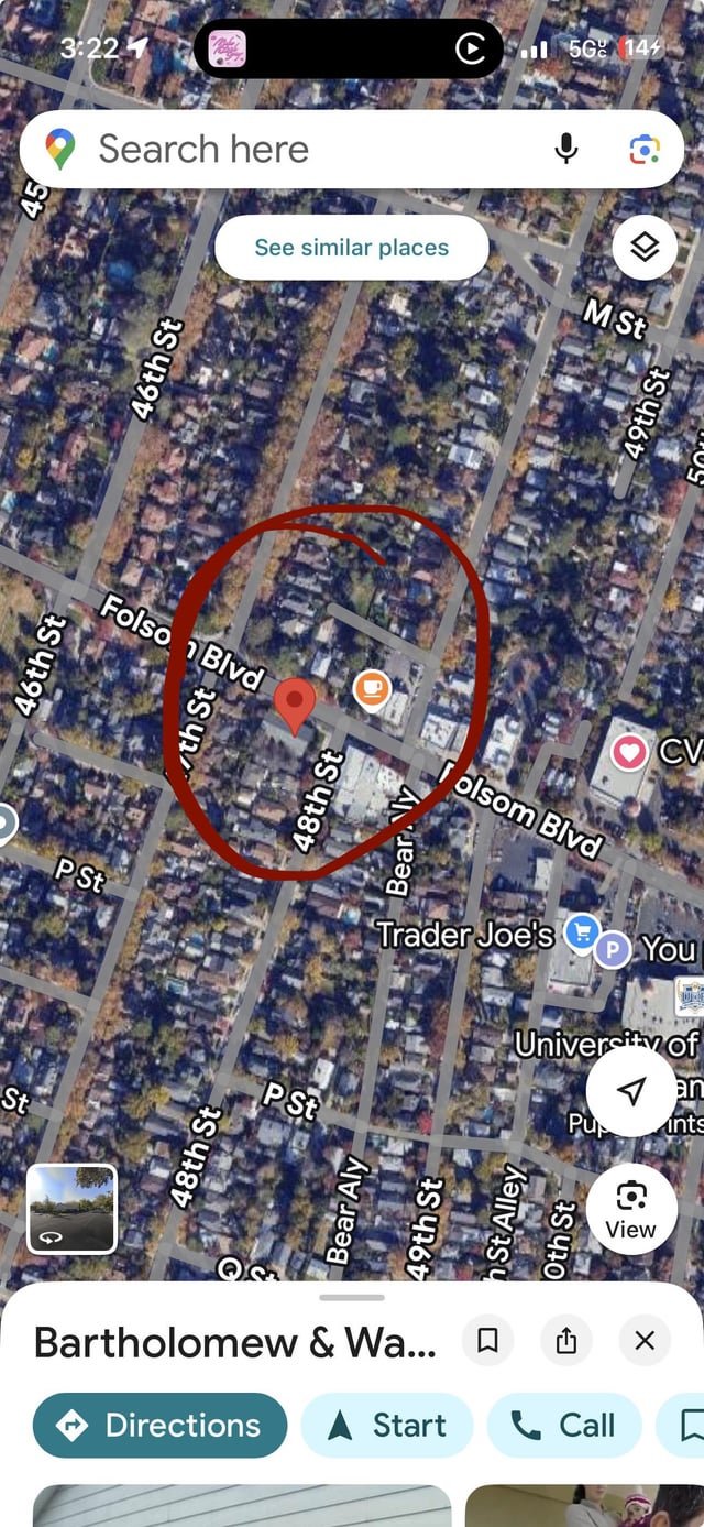 Lost Cat in Sacramento, California — Hello, if anyone lost a cat I saw them in the area circled it in the picture