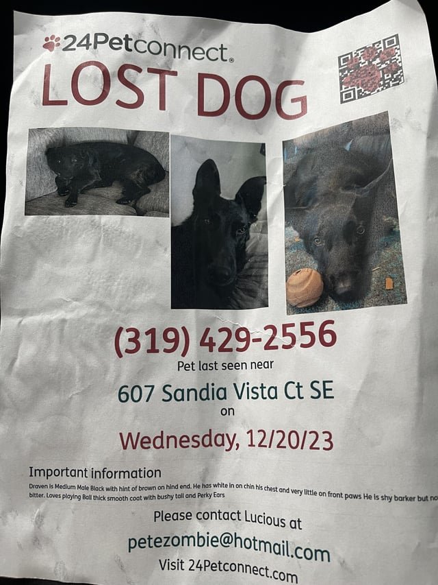 Found Dog in K — This nice man handed us this flyer his two dogs got out and one was found near Rust Medical Center but still…