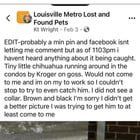 Found Dog in Louisville, Kentucky — Stray black and tan chihuahua found on goss ave is up for adoption now