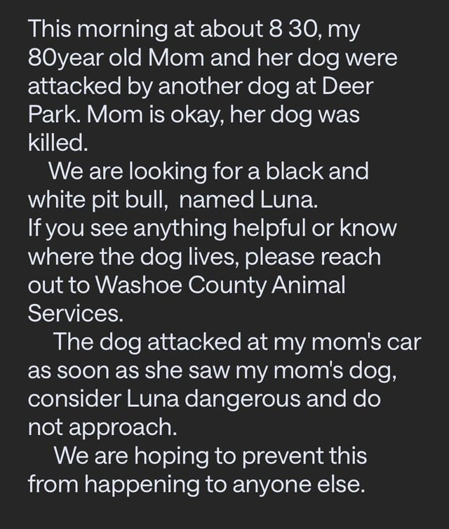 Lost Dog in Reno, Nevada — LEASH YOUR FUCKING DOGS ASSHOLES!!!